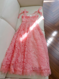 Ndyad A-line tulle lace short prom dress, pink homecoming dress HZ1024