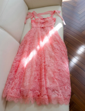 Ndyad A-line tulle lace short prom dress, pink homecoming dress HZ1024