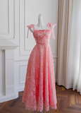 Ndyad A-line tulle lace short prom dress, pink homecoming dress HZ1024