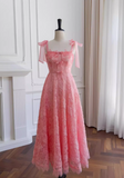 Ndyad A-line tulle lace short prom dress, pink homecoming dress HZ1024