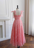 Ndyad A-line tulle lace short prom dress, pink homecoming dress HZ1024