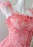 Ndyad A-line tulle lace short prom dress, pink homecoming dress HZ1024