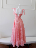 Ndyad A-line tulle lace short prom dress, pink homecoming dress HZ1024