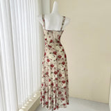 Evafashion red floral sling tea dress HZ1024