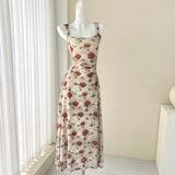 Evafashion red floral sling tea dress HZ1024