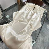 Ndyad style waist-baring halter neck pleated dress HZ1024