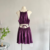 Ndyad style waist-baring halter neck pleated dress HZ1024