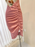 Ndyad waist printed satin suspender dress HZ1024
