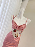 Ndyad waist printed satin suspender dress HZ1024