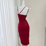 Ndyad waist printed satin suspender dress HZ1024