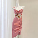 Ndyad waist printed satin suspender dress HZ1024