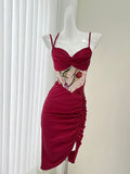 Ndyad waist printed satin suspender dress HZ1024