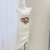 Ndyad waist printed satin suspender dress HZ1024