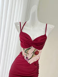 Ndyad waist printed satin suspender dress HZ1024