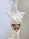 Ndyad waist printed satin suspender dress HZ1024