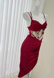 Ndyad waist printed satin suspender dress HZ1024