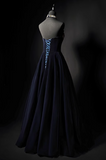 Ndyad A-line strapless velvet long prom dress, navy evening dress HZ1024