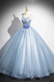 Ndyad A-Line Spaghetti Strap Tulle Floor Length Prom Dress, Pretty Evening Party Dress HZ1024