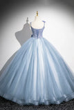 Ndyad A-Line Spaghetti Strap Tulle Floor Length Prom Dress, Pretty Evening Party Dress HZ1024
