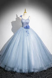 Ndyad A-Line Spaghetti Strap Tulle Floor Length Prom Dress, Pretty Evening Party Dress HZ1024