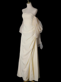 Ndyad A-line strapless satin long prom dress, apricot evening dress HZ1024