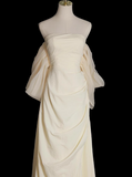 Ndyad A-line strapless satin long prom dress, apricot evening dress HZ1024