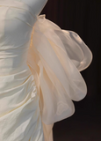 Ndyad A-line strapless satin long prom dress, apricot evening dress HZ1024