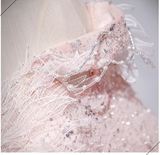 Evafashion A-line off-the-shoulder tulle lace sequined long prom dress, pink evening dress HZ1024