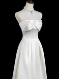 Ndyad A-line strapless satin long prom dress, white bridal dress HZ1024