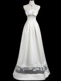 Ndyad A-line strapless satin long prom dress, white bridal dress HZ1024