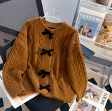 Ndyad beautiful bow sweater coat for women autumn and winter new loose lazy style sweet knitted cardigan HZ1024