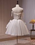 Ndyad A-line spaghetti strap tulle lace short prom dress, Off-white homecoming dress birthday dresss HZ1024