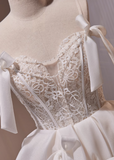 Ndyad A-line spaghetti strap tulle lace short prom dress, Off-white homecoming dress birthday dresss HZ1024