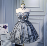 Ndyad A-line sweetheart neck tulle short prom dress, black homecoming dress birthday dress HZ1024
