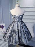 Ndyad A-line sweetheart neck tulle short prom dress, black homecoming dress birthday dress HZ1024