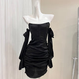 Ndyad strapless long sleeve hip dress birthday party dress HZ1024