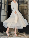 Ndyad style white A-line long-sleeved dress HZ1024