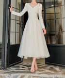 Ndyad style white A-line long-sleeved dress HZ1024