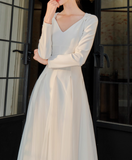 Ndyad style white A-line long-sleeved dress HZ1024