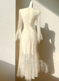 Ndyad Retro Apricot Lace Long Sleeve Knitted Dress Velvet Princess Dress HZ1024