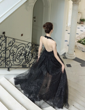 Ndyad fine shimmer tulle dress French halterneck backless dress HZ1024