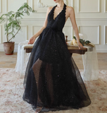 Ndyad fine shimmer tulle dress French halterneck backless dress HZ1024