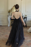 Ndyad fine shimmer tulle dress French halterneck backless dress HZ1024