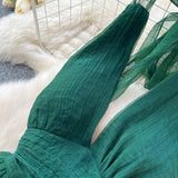 Ndyad dark green V-neck halter back long dress HZ1024