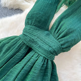 Ndyad dark green V-neck halter back long dress HZ1024