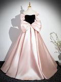 Ndyad A-Line Satin Long Prom Dress, Pink Long Formal Dress HZ1024