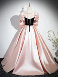 Ndyad A-Line Satin Long Prom Dress, Pink Long Formal Dress HZ1024