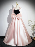 Ndyad A-Line Satin Long Prom Dress, Pink Long Formal Dress HZ1024