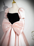 Ndyad A-Line Satin Long Prom Dress, Pink Long Formal Dress HZ1024