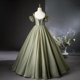 Ndyad A-line tulle long prom dress, green bridesmaid dress HZ1024